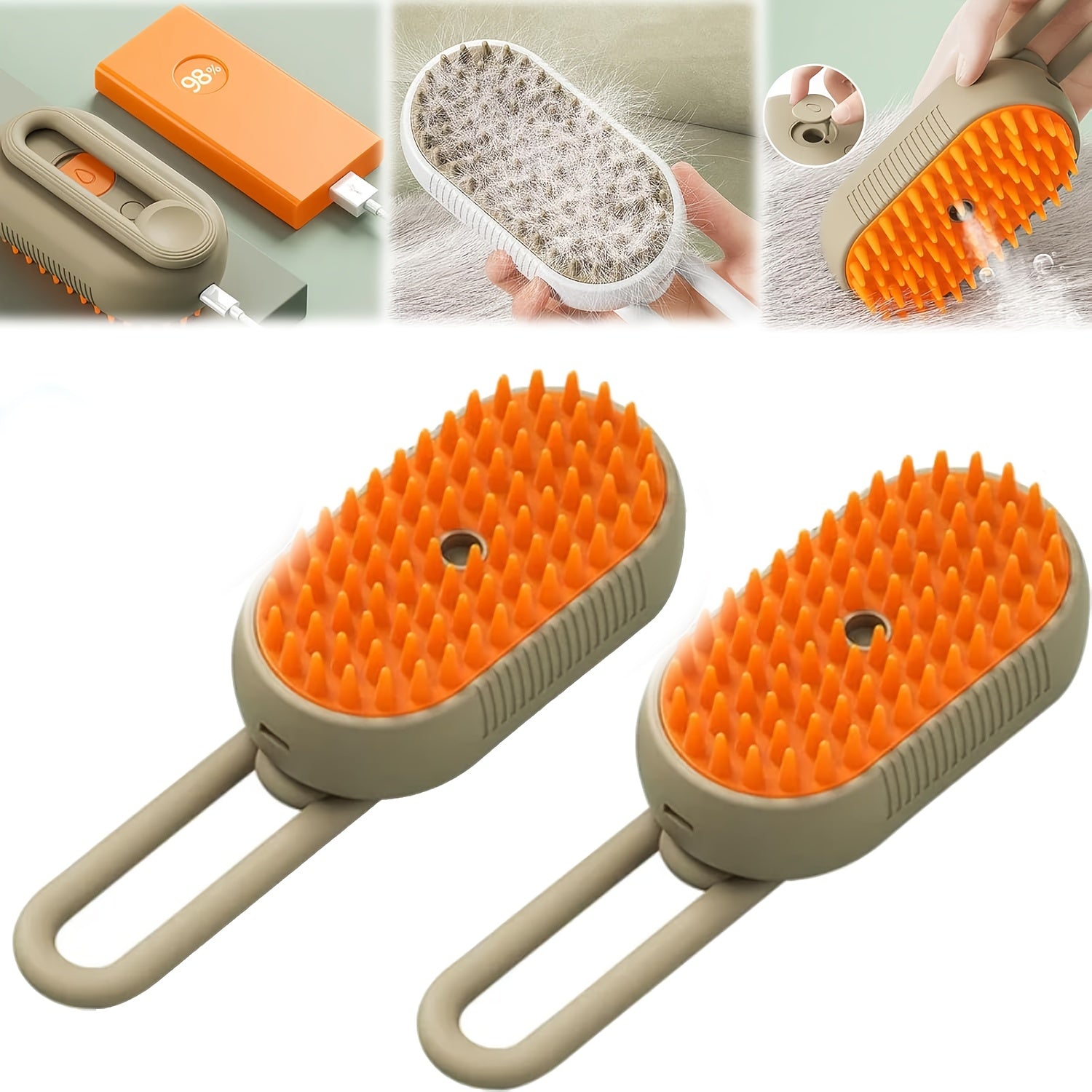 2025 Upgraded TEDDY RUN 4-in-1 Pet Steam Brush – Self-Cleaning Deshedding Comb with Spray, Anti-Static Grooming Tool for Cats & Dogs, USB Rechargeable Rubber Bristle Brush