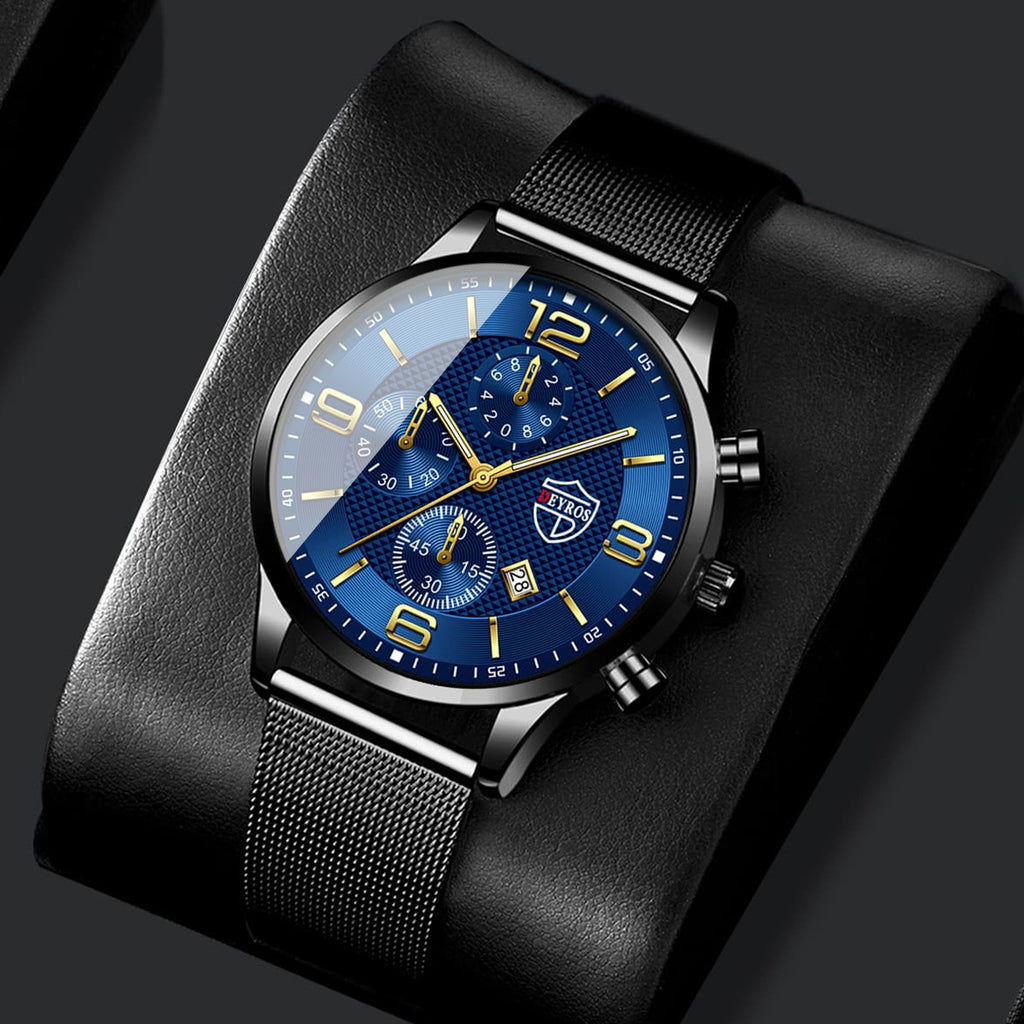 4pcs Men’s Quartz Watch & Bracelet Gift Set – Stainless Steel Analog Date Watch with Matching Bracelet & Necklace, Casual & Business Accessory Set for Father’s Day, Graduation & Teacher’s Day