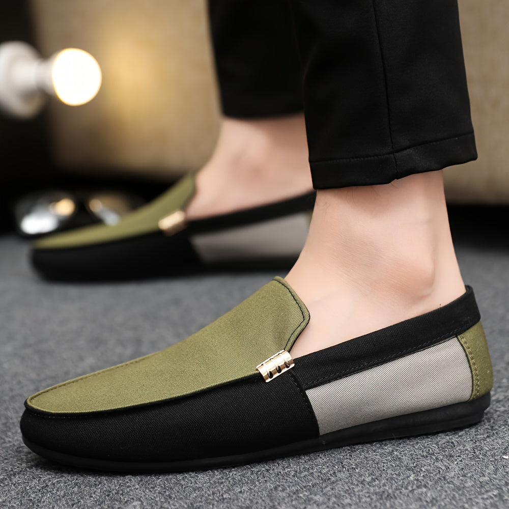 QRLQRL Men’s Casual Slip-On Shoes – All-Season Fabric Loafers with Rubber Sole, Lightweight Geometric Pattern Sneakers for Everyday Wear