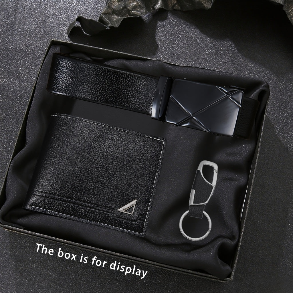 3-Piece Men’s Luxury Black Wallet, Belt & Keychain Set – Heavy-Duty PU Leather Gift for Him, Perfect for Valentine’s Day, Easter & Ramadan