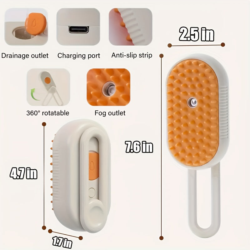 2025 Upgraded TEDDY RUN 4-in-1 Pet Steam Brush – Self-Cleaning Deshedding Comb with Spray, Anti-Static Grooming Tool for Cats & Dogs, USB Rechargeable Rubber Bristle Brush