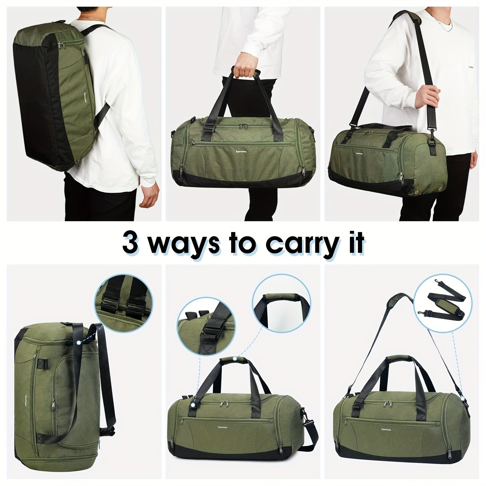 Large Capacity Travel Duffel Bag with Shoe Compartment & Wet Pocket – Vintage Polyester Gym, Weekend & Overnight Bag with Adjustable Strap for Men & Women