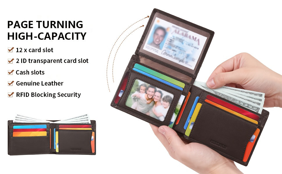 GERUOLA Men’s Genuine Leather Short Wallet – Top-Grain Cowhide RFID Blocking Credit Card Holder with Large Capacity Card Slots, Perfect Gift for Business, Office, Commute & Holidays
