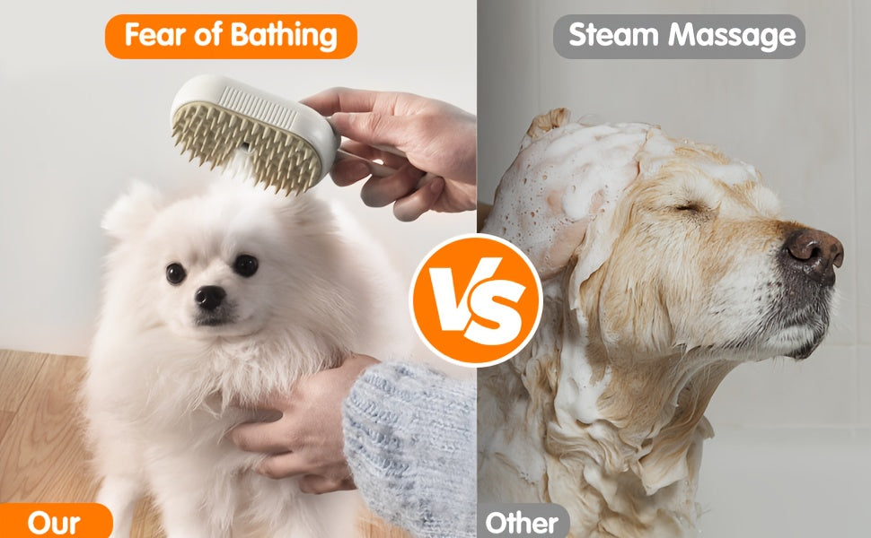 2025 Upgraded TEDDY RUN 4-in-1 Pet Steam Brush – Self-Cleaning Deshedding Comb with Spray, Anti-Static Grooming Tool for Cats & Dogs, USB Rechargeable Rubber Bristle Brush