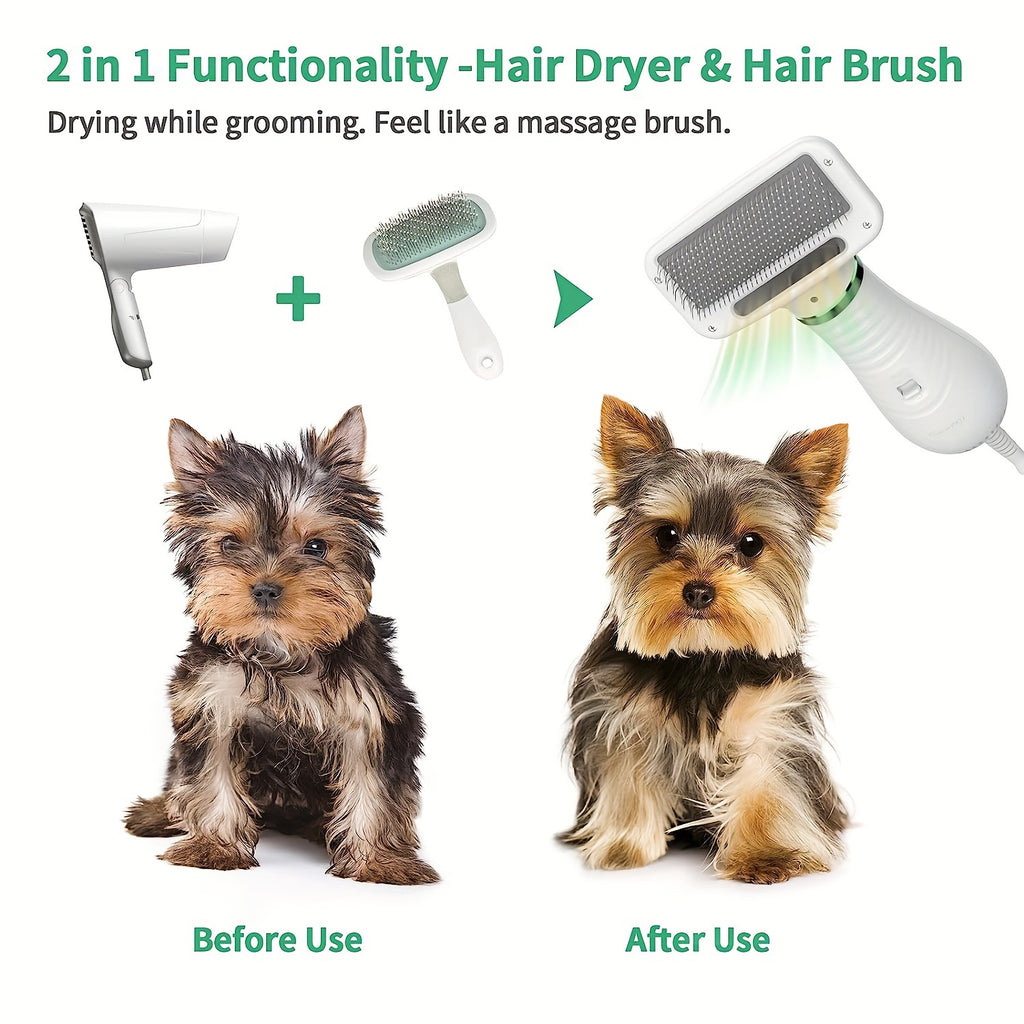 LIVEKEY 2-in-1 Pet Grooming Dryer with Adjustable Temperature & Slicker Brush – Dog & Cat Hair Dryer and Detangling Brush, Stainless Steel Bristles