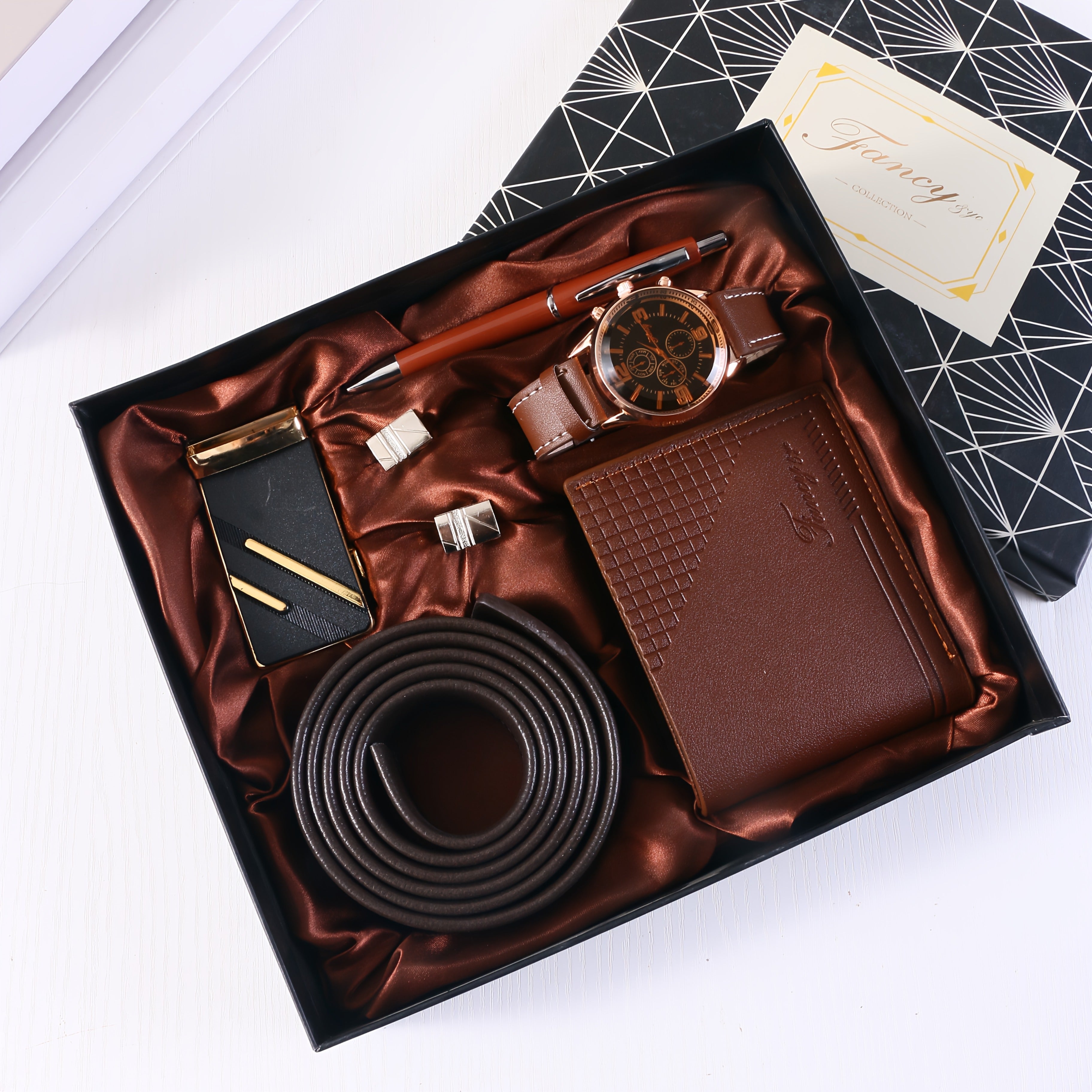 MLDSINCERE 8pcs Men’s Business Gift Set with Gift Box – Exquisite Watch, Cufflinks, Automatic Buckle Belt, Ballpoint Pen & More – Premium Father’s Day & Valentine’s Day Gift for Dad, Boyfriend & Husband