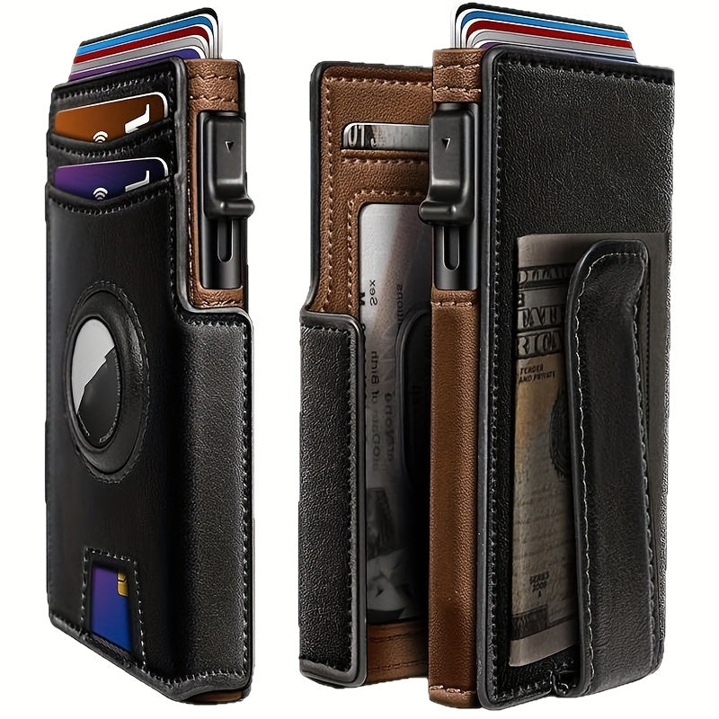 Men’s RFID Blocking Anti-Theft Smart Wallet – Black Pop-Up Street Wallet with Magnetic Closure, AirTag/Tracker Compatible, Slide Pocket & Pickpocket-Proof Design