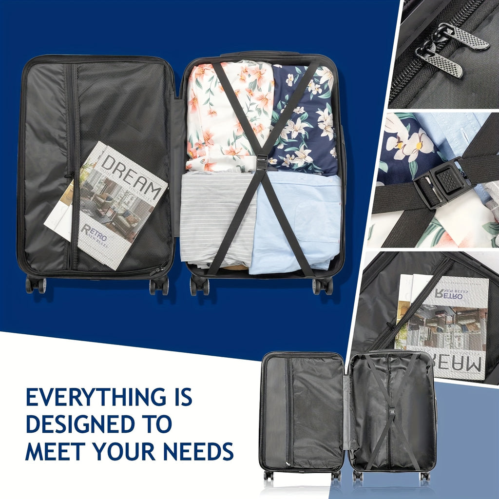 AUTOFOREVER 3-Piece ABS Hardshell Luggage Set – Super Light Scratch-Resistant 20"/24"/28" Spinner Suitcases with Aluminum Frame & Combination Lock (Bright Pink/Grey/Violet/Purple)