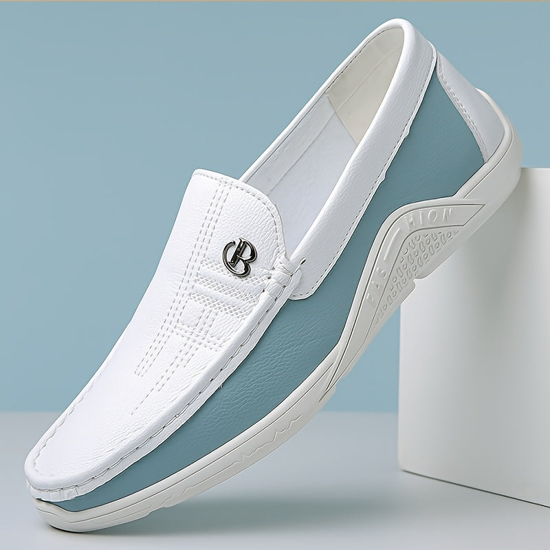 Men’s Business Casual Slip-On Loafers – All-Season Low-Top PU Dress Sneakers with MD Sole, White Office & Commute Shoes for Driving and Daily Wear