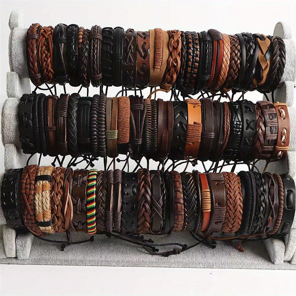 10pcs Mixed-Color Hand-Woven Bracelet Set – Retro Ethnic Vintage Style Unisex Artificial Leather Bracelets for Casual Wear & Halloween Gifts
