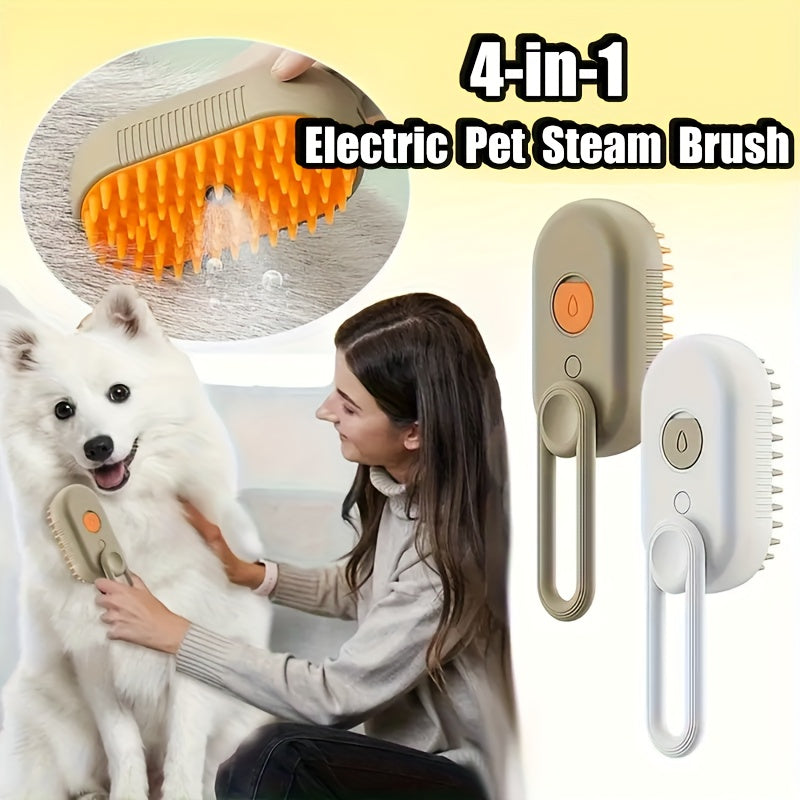2025 Upgraded TEDDY RUN 4-in-1 Pet Steam Brush – Self-Cleaning Deshedding Comb with Spray, Anti-Static Grooming Tool for Cats & Dogs, USB Rechargeable Rubber Bristle Brush