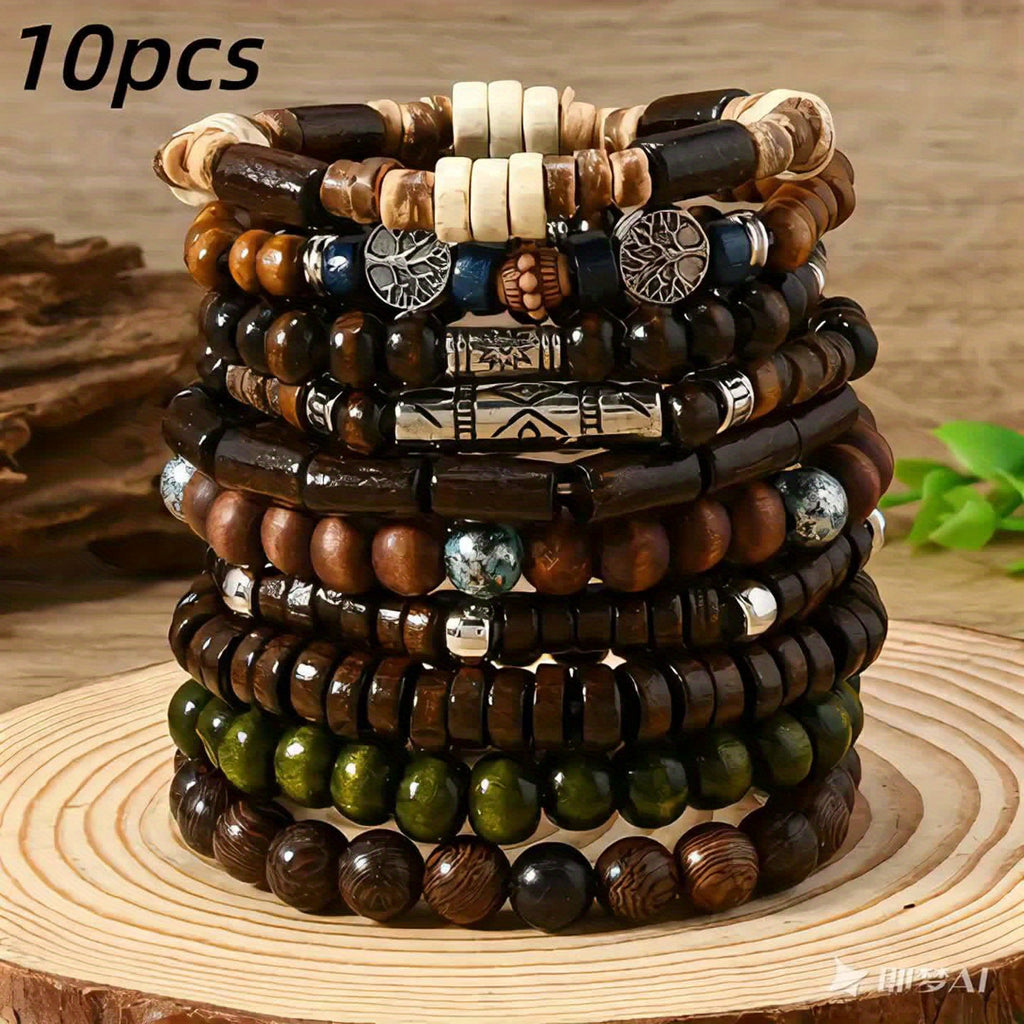 10pcs Boho Polymer Clay Bead Bracelets Set – Colorful Stretch Stackable Bracelets for Casual Wear, Parties & Vacations, All-Season Bohemian Jewelry