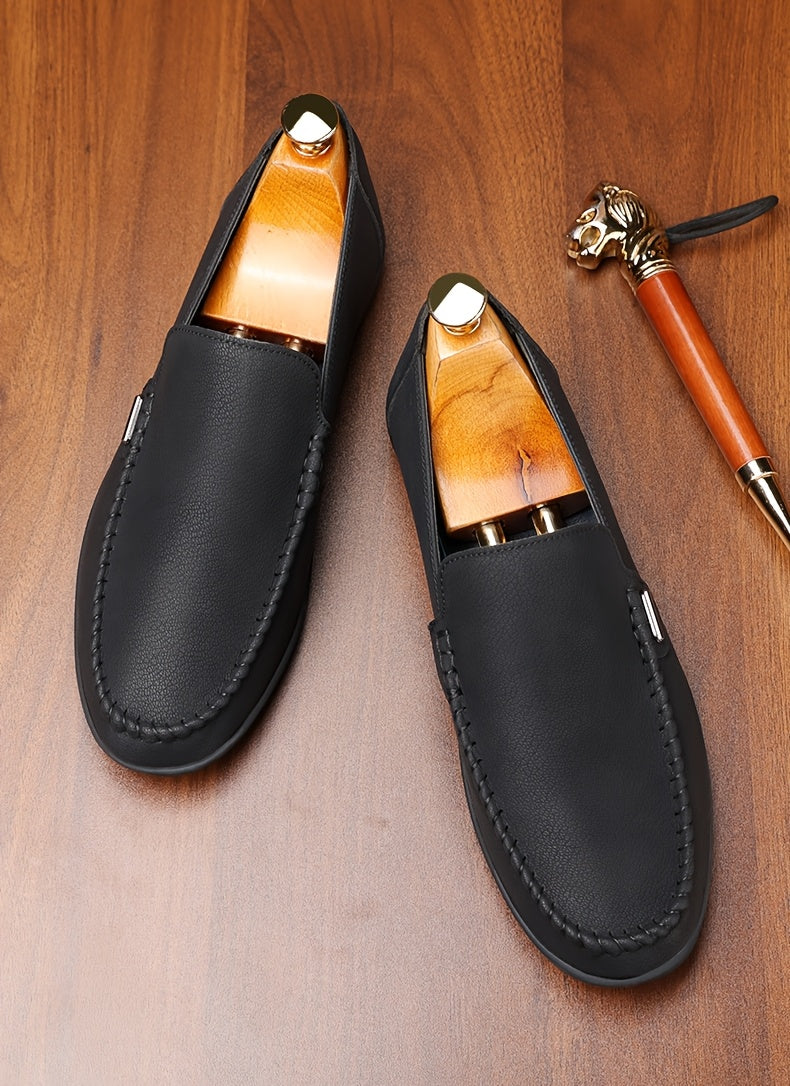 Men’s Business Casual Leather Loafers – Pointed Toe Slip-On Dress Shoes with Rubber Sole, All-Season Minimalist Office & Party Shoes (White)