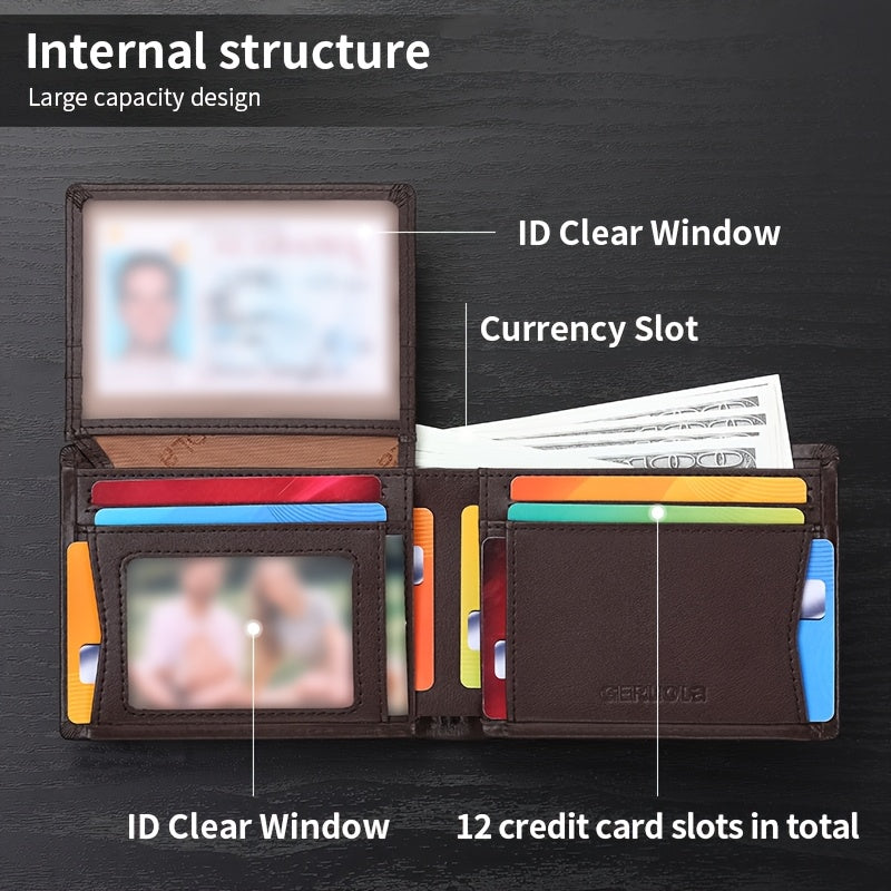 GERUOLA Men’s Genuine Leather Short Wallet – Top-Grain Cowhide RFID Blocking Credit Card Holder with Large Capacity Card Slots, Perfect Gift for Business, Office, Commute & Holidays