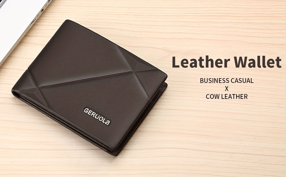 GERUOLA Men’s Genuine Leather Short Wallet – Top-Grain Cowhide RFID Blocking Credit Card Holder with Large Capacity Card Slots, Perfect Gift for Business, Office, Commute & Holidays