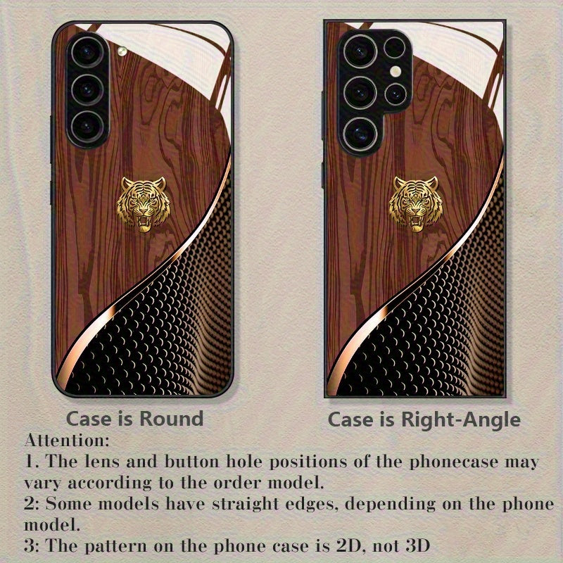 Golden Tiger Wood Grain Tempered Glass Case for Samsung Galaxy S25/S24/S23/S22/S20 & A Series – Luxury Metal Bling Designer Phone Cover/case.