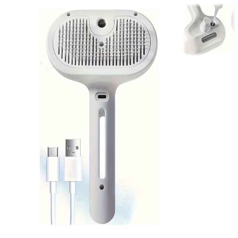 2025 Upgraded TEDDY RUN 4-in-1 Pet Steam Brush – Self-Cleaning Deshedding Comb with Spray, Anti-Static Grooming Tool for Cats & Dogs, USB Rechargeable Rubber Bristle Brush