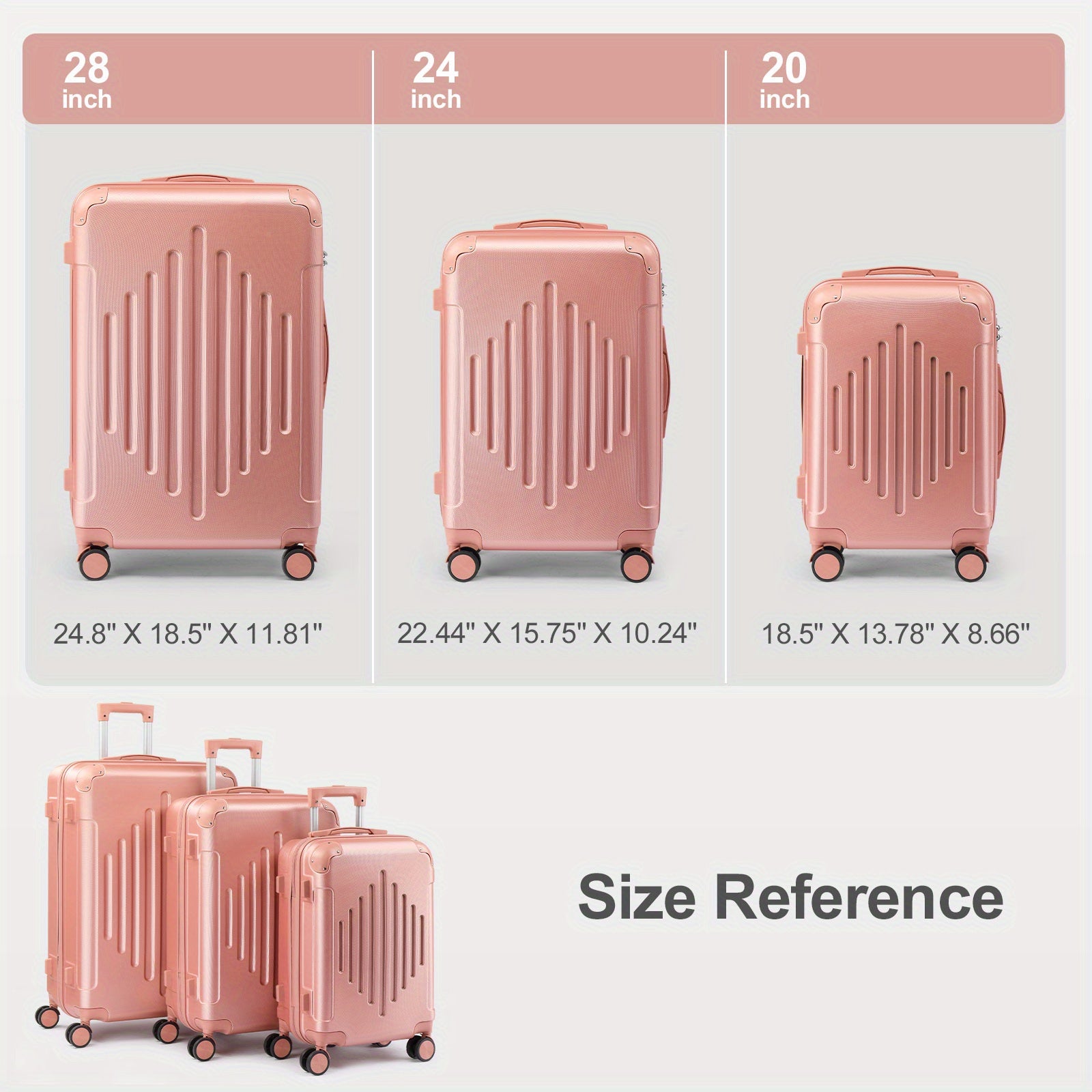 3pcs Luggage with Corner Protectors, 20/ 24/ 28-Inch, Durable Hard Shell, 360 Spinner Wheels, with TSA Lock, Multifunctional Large Capacity, Lightweight Travel Suitcase