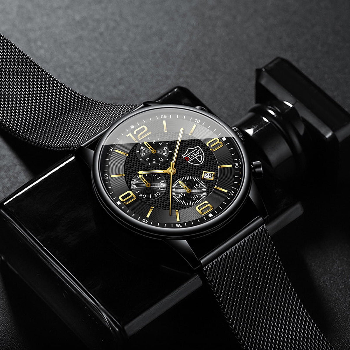 4pcs Men’s Quartz Watch & Bracelet Gift Set – Stainless Steel Analog Date Watch with Matching Bracelet & Necklace, Casual & Business Accessory Set for Father’s Day, Graduation & Teacher’s Day