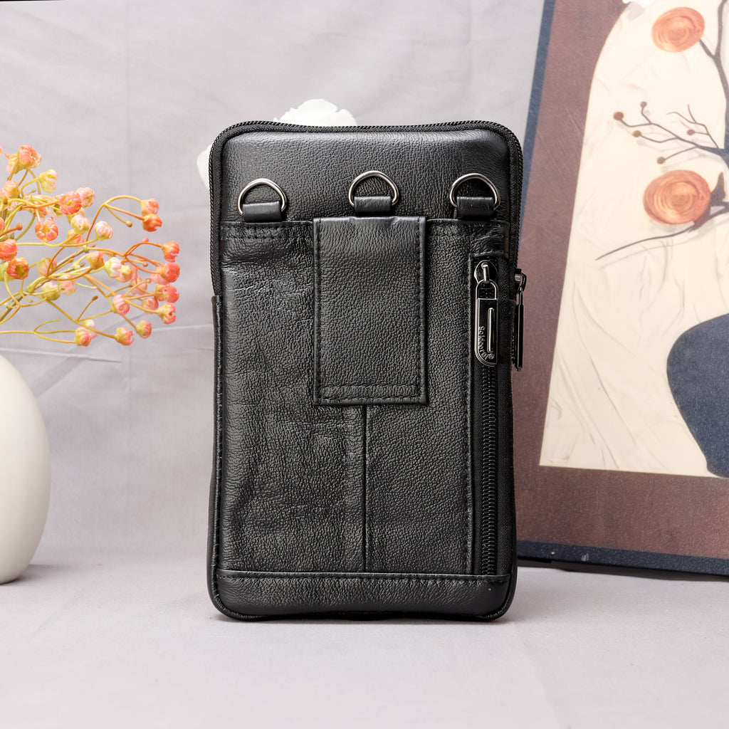 EAPN Men’s Genuine Leather Waist Bag & Wallet Combo – Black Top-Grain Crossbody Belt Bag with Multi-Pockets, Detachable Adjustable Strap & Zipper Closure for Daily Commute, Business & Casual