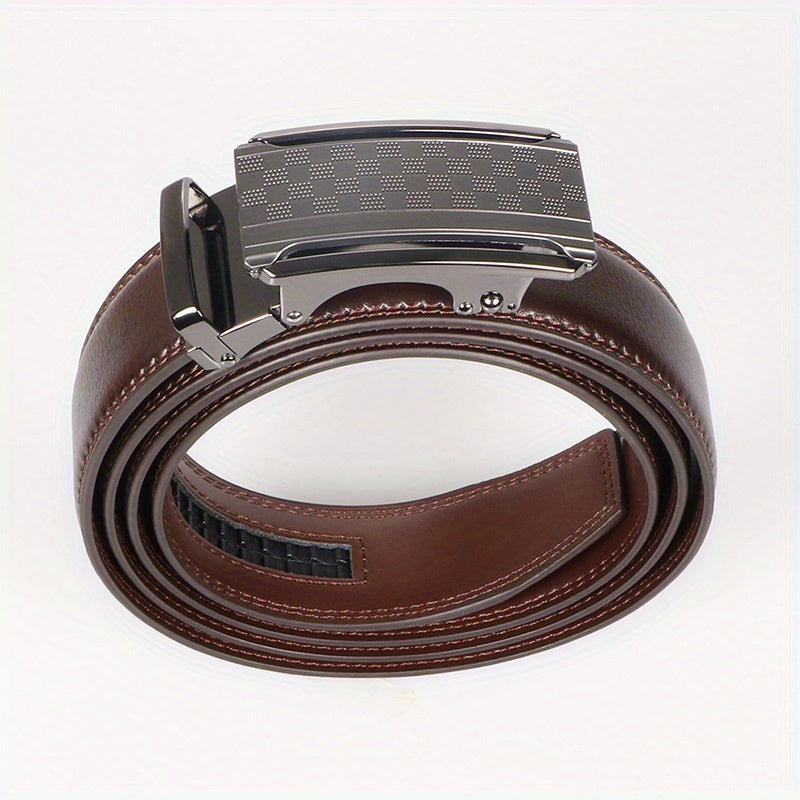 Men’s Black Ratchet Belt – Genuine Cowhide Leather with Automatic Golden Buckle, Adjustable Business & Casual Belt by VERSDO