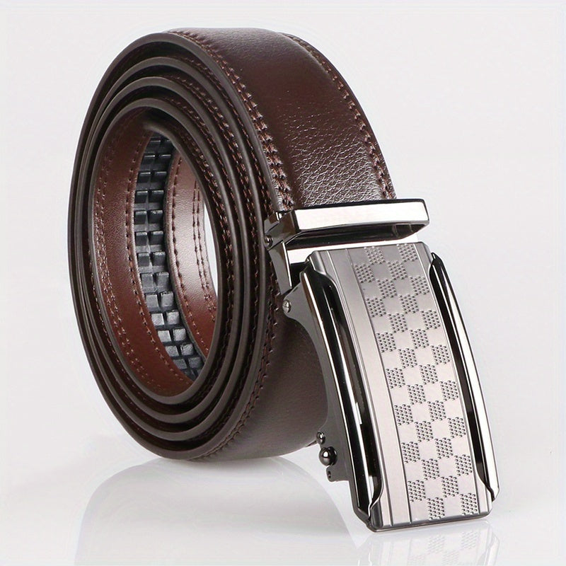 Men’s Black Ratchet Belt – Genuine Cowhide Leather with Automatic Golden Buckle, Adjustable Business & Casual Belt by VERSDO