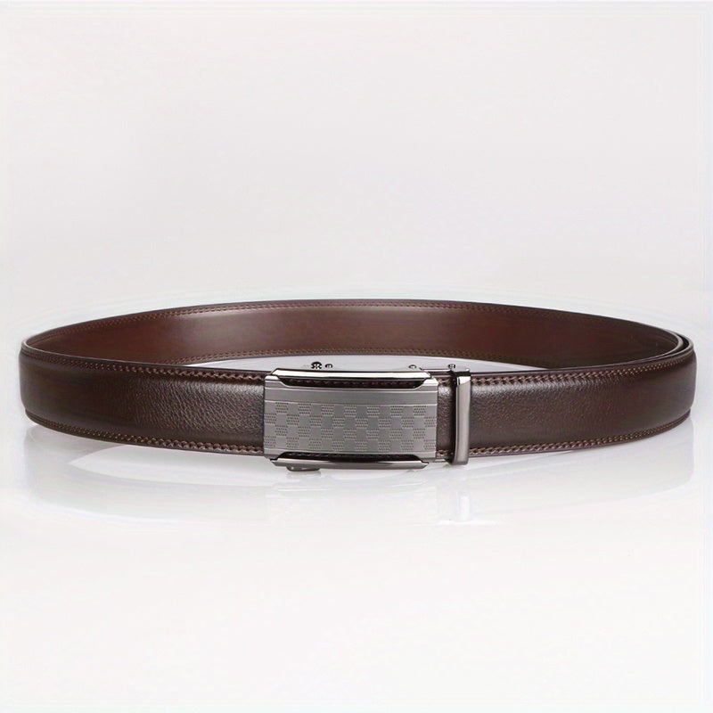 Men’s Black Ratchet Belt – Genuine Cowhide Leather with Automatic Golden Buckle, Adjustable Business & Casual Belt by VERSDO