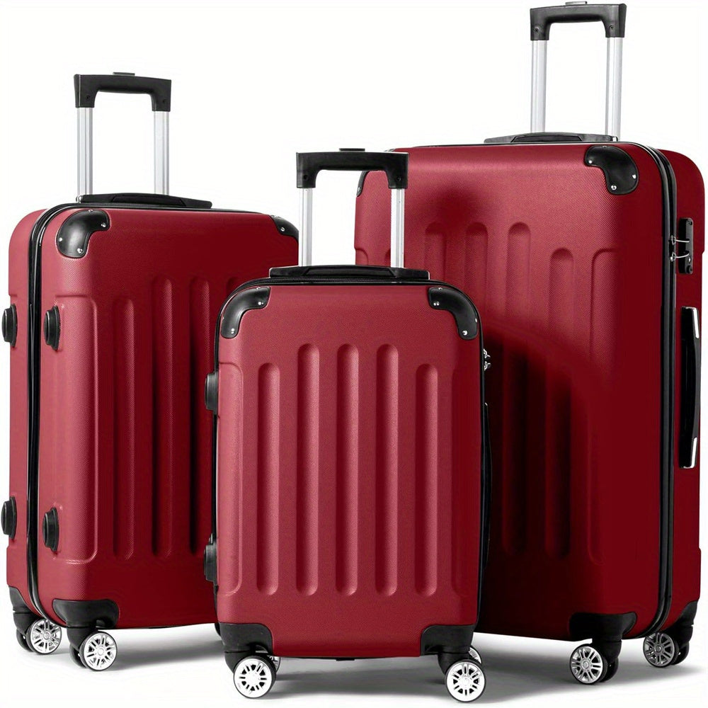 AUTOFOREVER 3-Piece ABS Hardshell Luggage Set – 20"/24"/28" Spinner Suitcases with Aluminum Frame, TSA-Style Combination Lock & 4-Wheel 360° Spinners for Men & Women (White/Red/Black/Bright Pink/Blue)