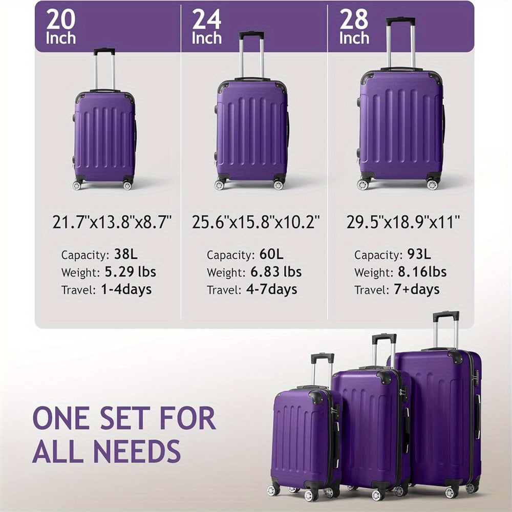 AUTOFOREVER 3-Piece ABS Hardshell Luggage Set – 20"/24"/28" Spinner Suitcases with Aluminum Frame, TSA-Style Combination Lock & 4-Wheel 360° Spinners for Men & Women (White/Red/Black/Bright Pink/Blue)