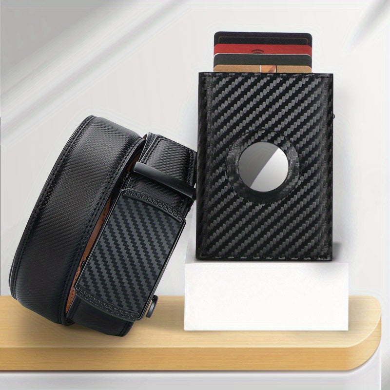 2pcs Minimalist Wallet for Men, Cowhide Leather Ratchet Belt Men, Slim RFID Wallet I Scratch Resistant, Matte Credit Card Holder & Money Clip, Easily Removable Money & Cards, Men's Wallets