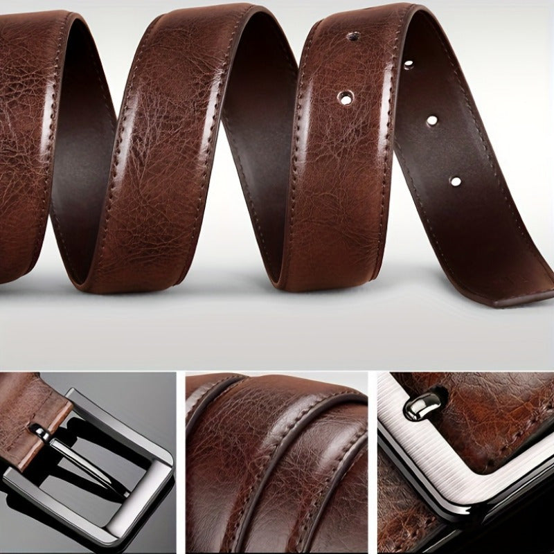 VERSDO 2pcs Men’s Genuine Leather Belts – Casual Retro Pin Buckle Jeans Belt Set, Everyday Wear & Gift for Father’s Day & Valentine’s Day