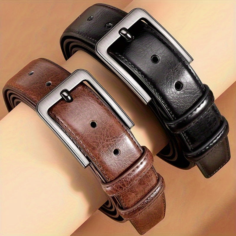 VERSDO 2pcs Men’s Genuine Leather Belts – Casual Retro Pin Buckle Jeans Belt Set, Everyday Wear & Gift for Father’s Day & Valentine’s Day