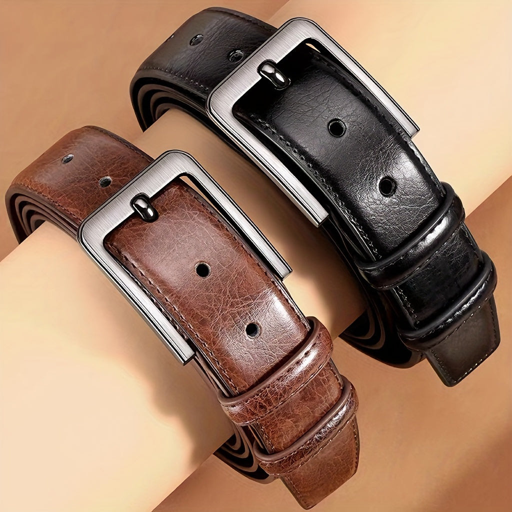 VERSDO 2pcs Men’s Genuine Leather Belts – Casual Retro Pin Buckle Jeans Belt Set, Everyday Wear & Gift for Father’s Day & Valentine’s Day
