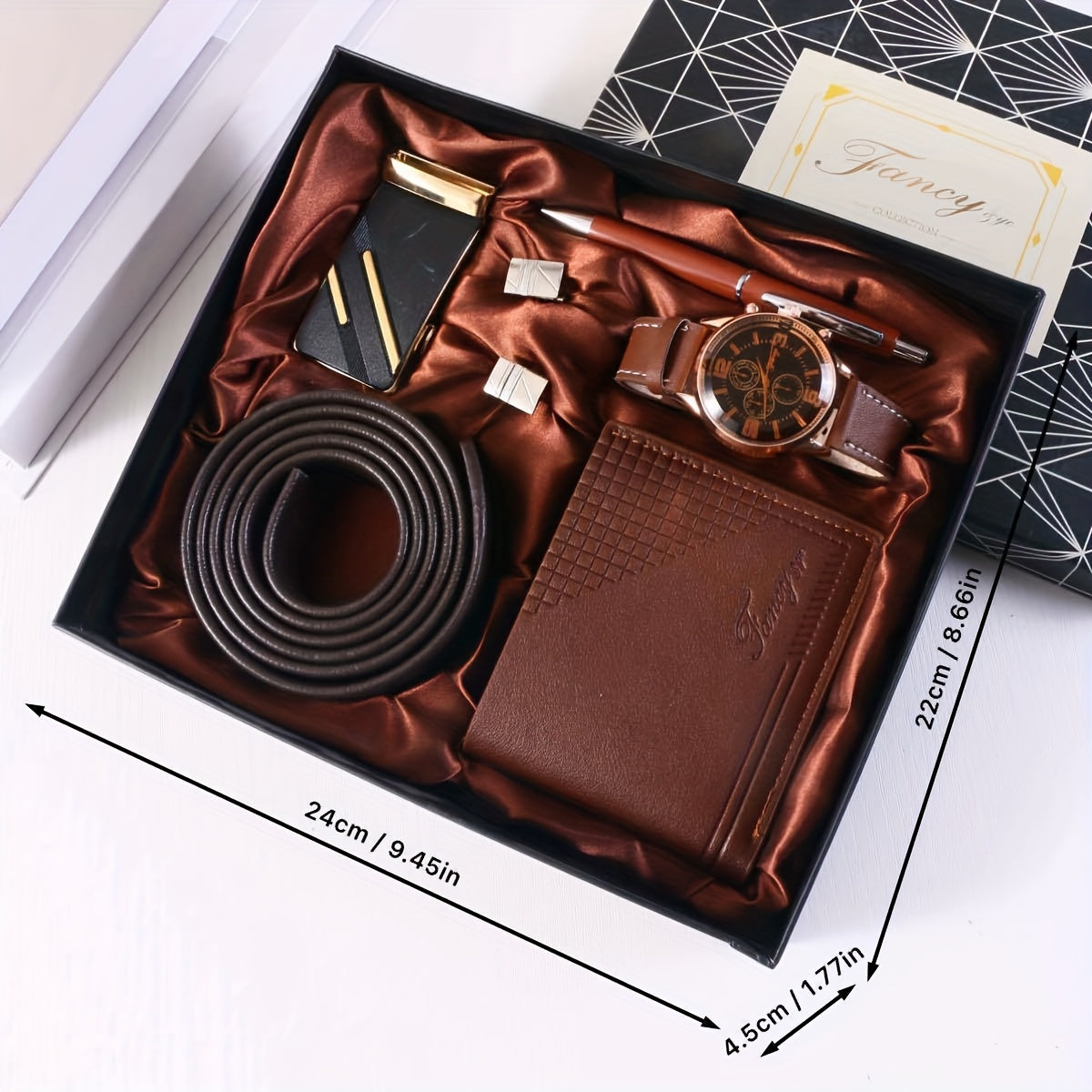 MLDSINCERE 8pcs Men’s Business Gift Set with Gift Box – Exquisite Watch, Cufflinks, Automatic Buckle Belt, Ballpoint Pen & More – Premium Father’s Day & Valentine’s Day Gift for Dad, Boyfriend & Husband