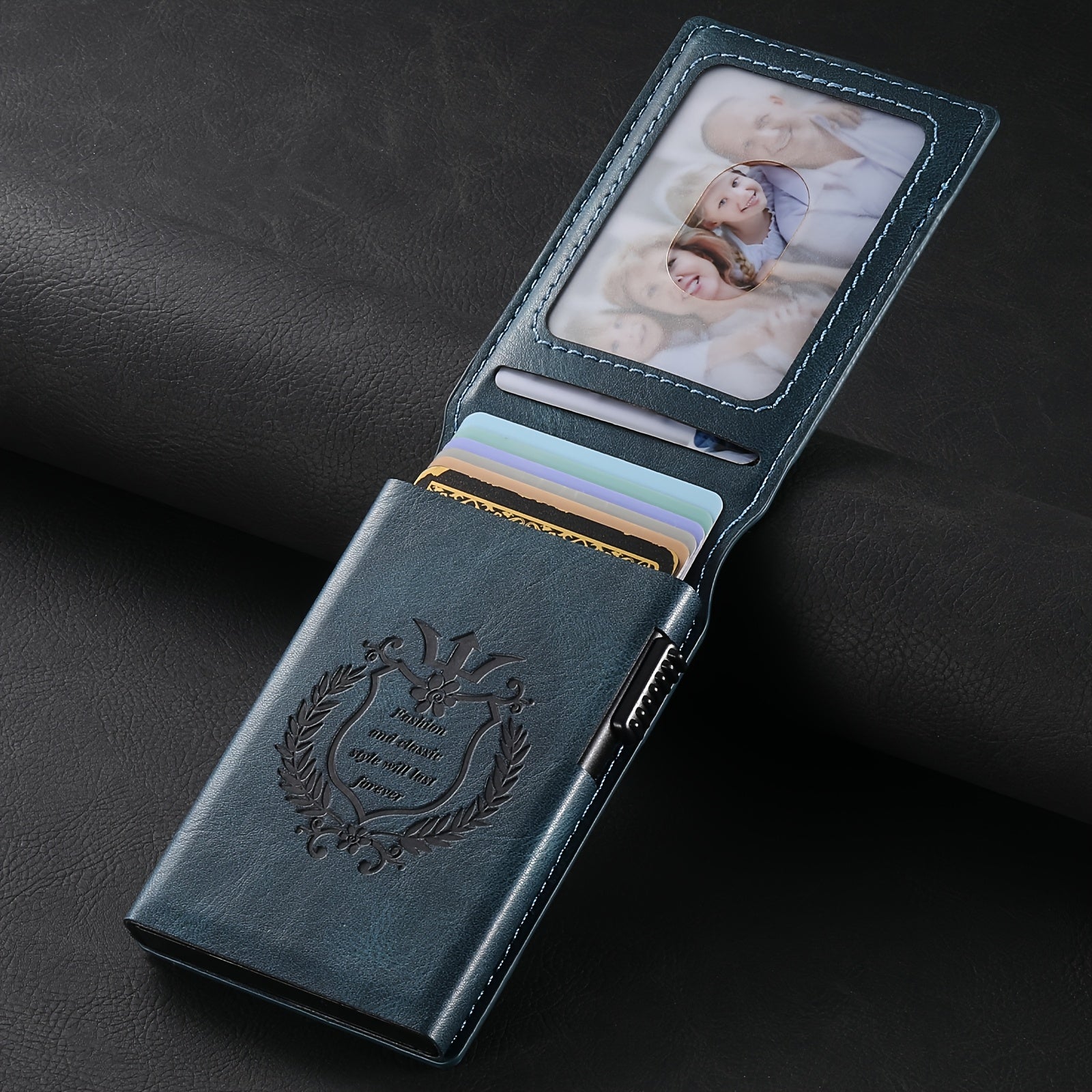 SUTENI Men’s Automatic Card Ejector Wallet – Light Brown Oil-Wax Faux Leather Business Wallet with Flip Cover, Photo Slot & Multiple Card Slots