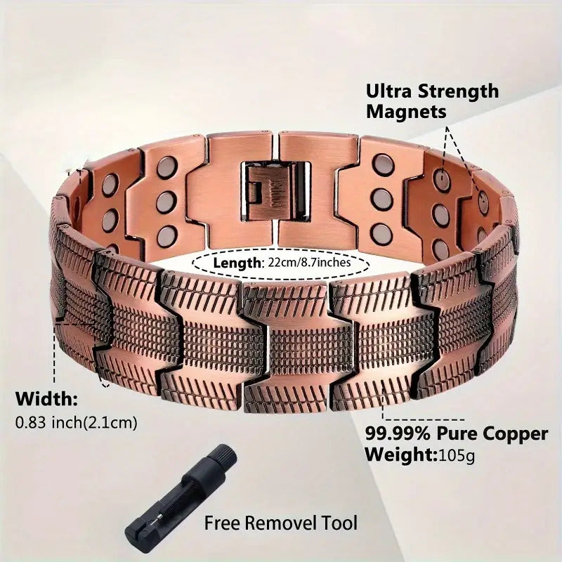 Men’s Magnetic Copper Bracelet with 3-Row Neodymium Magnets – Adjustable Vintage Magnetic Jewelry for Daily & Formal Wear