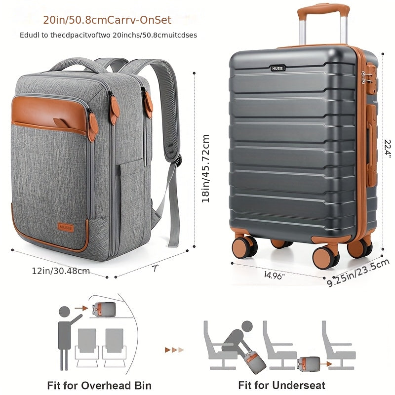 Luggage Sets 3pcs, Carry On Luggage 20 Inch With Spinner Wheels, PC Hardside Suitcase Set With TSA Lock, Durable Carry On Suitcase With Travel Backpack For Men Women