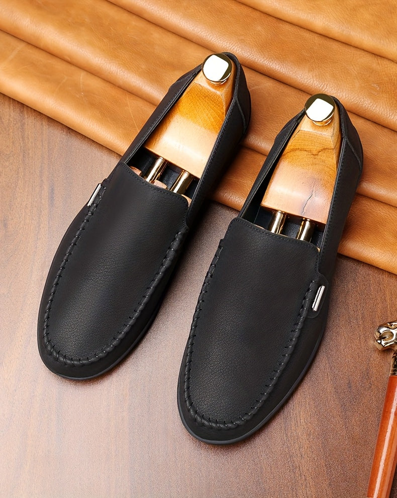 Men’s Business Casual Leather Loafers – Pointed Toe Slip-On Dress Shoes with Rubber Sole, All-Season Minimalist Office & Party Shoes (White)