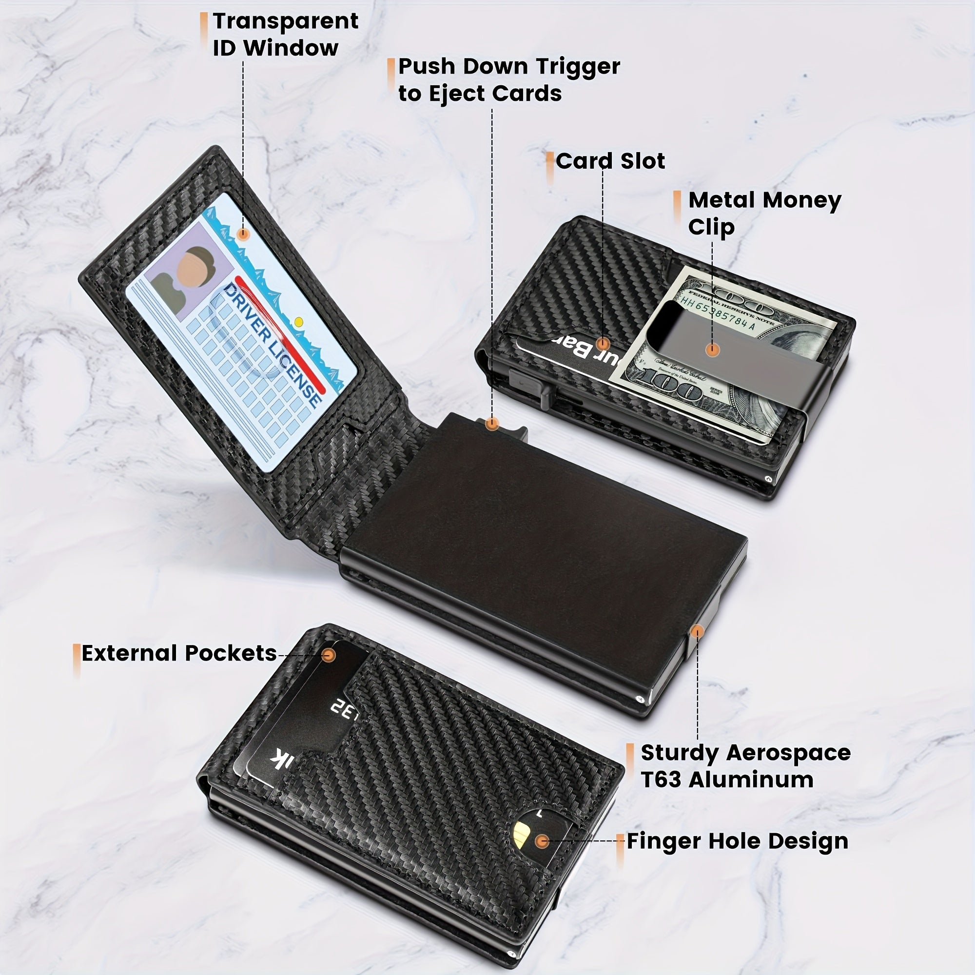 Men’s RFID Blocking Slim Wallet with Money Clip & ID Window – Carbon Fiber-Look Front Pocket Bifold Card Holder – Minimalist Black Wallet for Dad, Husband, Father’s Day & Valentine’s Day