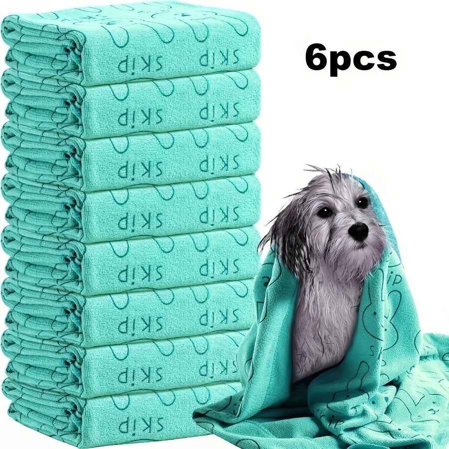 6pcs Quick-Drying Microfiber Dog Towels – Super Absorbent Pet Bath & Grooming Set for Small, Medium & Large Dogs, Lightweight & Durable Polyester