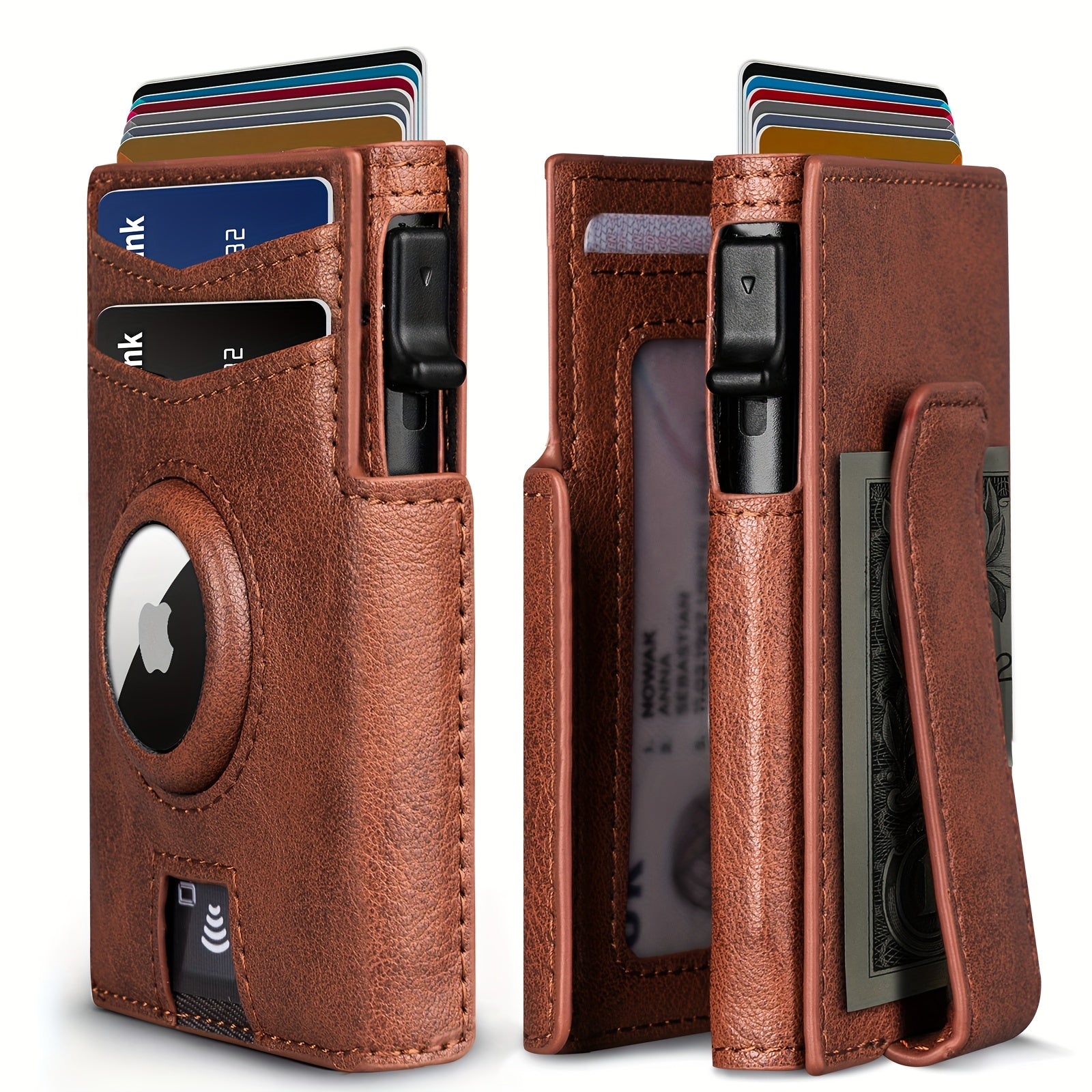 Ultra-Thin Magnetic RFID Men’s Flip Wallet with AirTag Slot – Black Microfiber Leather, Large-Capacity Anti-Theft Card Holder – Contrast Interior Business Wallet, Christmas & Valentine’s Gift (AirTag Not Included)