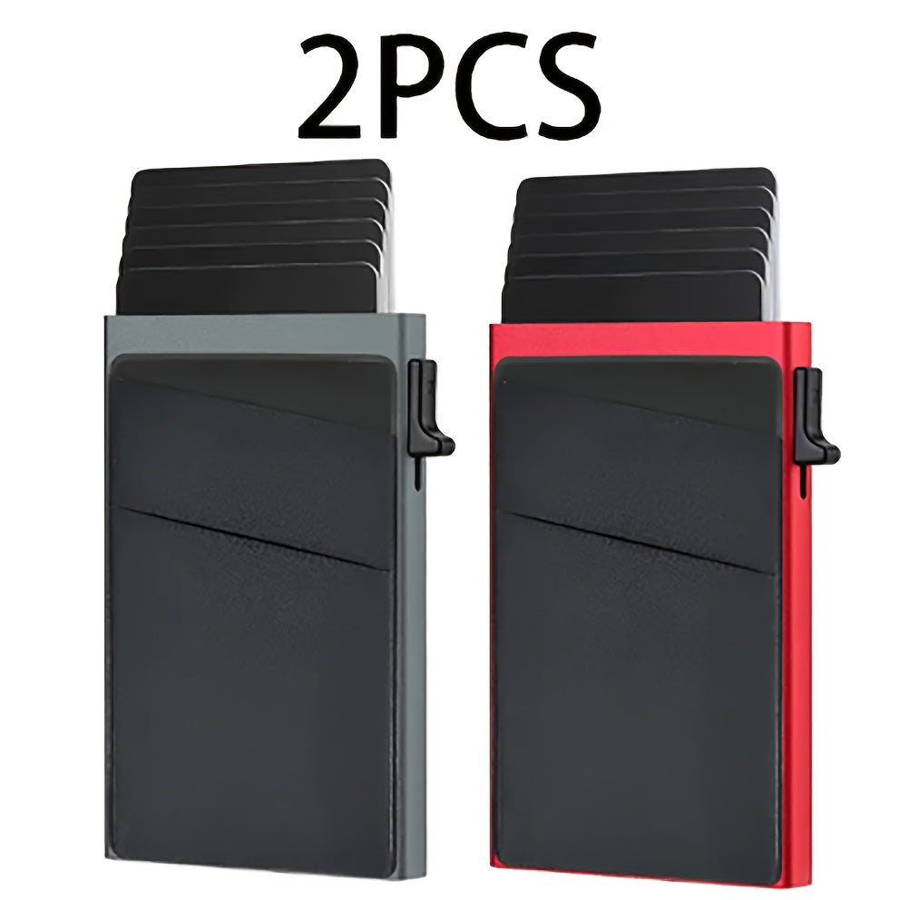 2pcs Ultra-Slim RFID Blocking Multifunctional Wallet, Credit Card Holder for Men - Automatic Pop-Up Card Holder with Money Pocket, Aluminum Alloy Minimalist Business Anti-Degaussing Credit Card Case for Notes, Coins, And Card