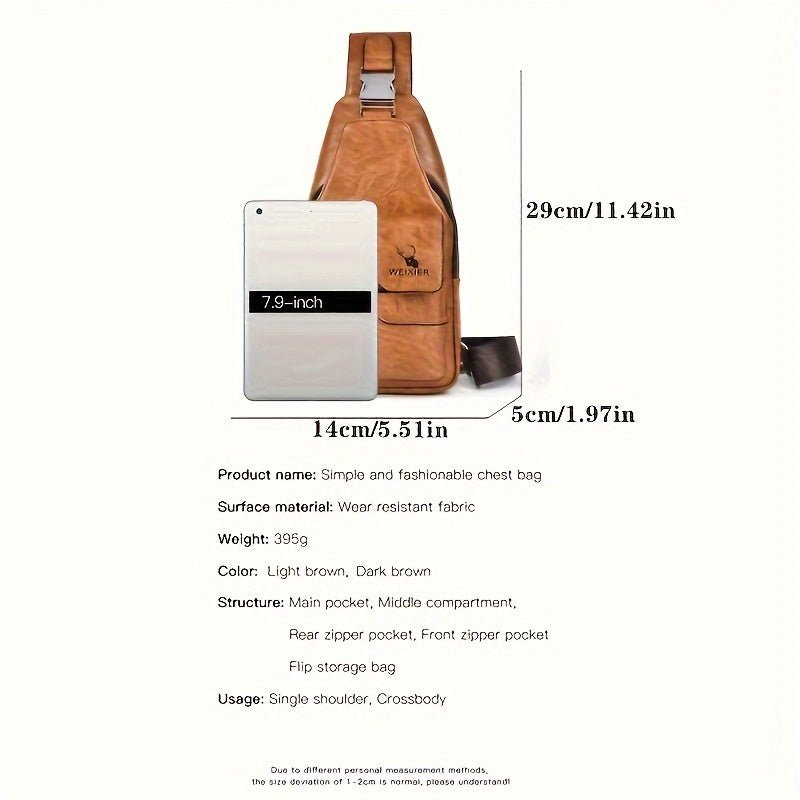 Men’s Retro Faux Leather Crossbody Chest Bag – Large Capacity Multi-Compartment Travel Shoulder Bag by YMK