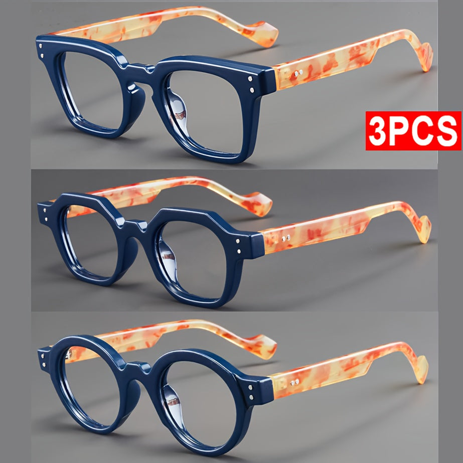 3pcs Unisex Reading Glasses Set – Elegant Round & Round-Square Presbyopia Frames, Light Luxury Elderly Reading Glasses for Women & Men