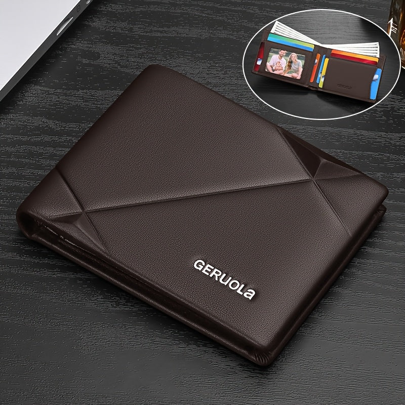 GERUOLA Men’s Genuine Leather Short Wallet – Top-Grain Cowhide RFID Blocking Credit Card Holder with Large Capacity Card Slots, Perfect Gift for Business, Office, Commute & Holidays