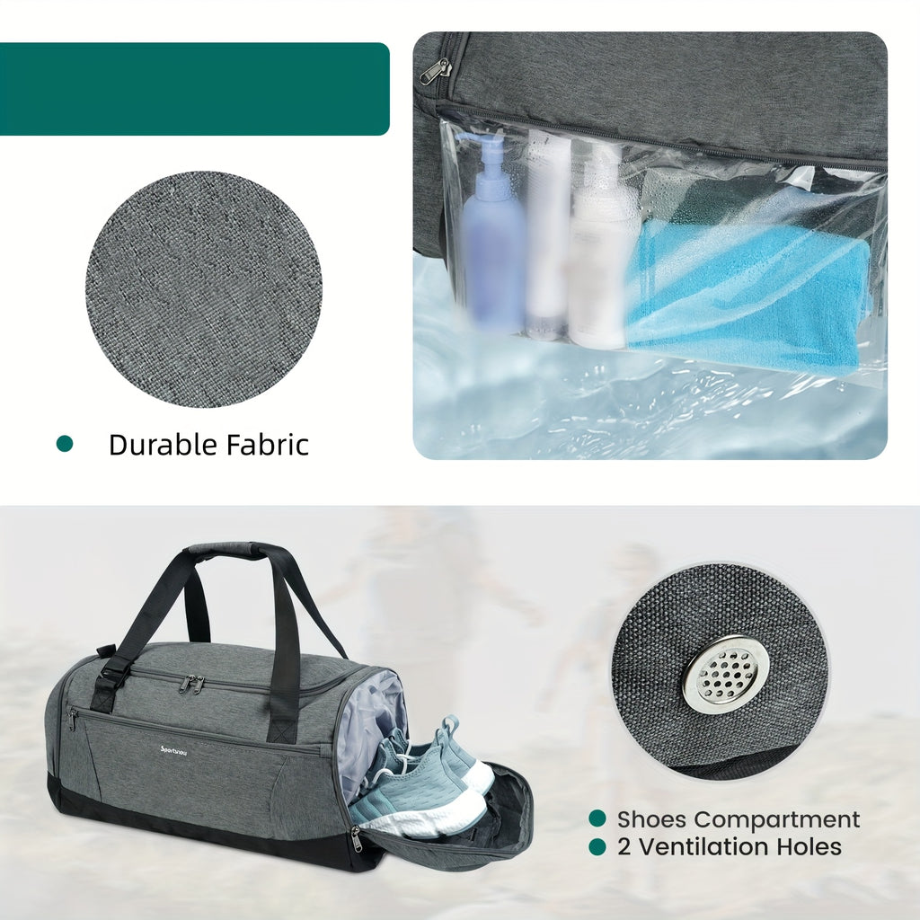 Large Capacity Travel Duffel Bag with Shoe Compartment & Wet Pocket – Vintage Polyester Gym, Weekend & Overnight Bag with Adjustable Strap for Men & Women