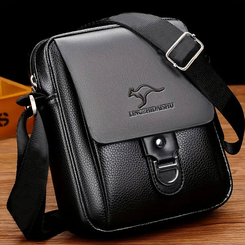 Unisex Black Crossbody Bag with Adjustable Strap – Compact PU Leather Vertical Shoulder Messenger Bag for Men & Women, Casual & Business Travel