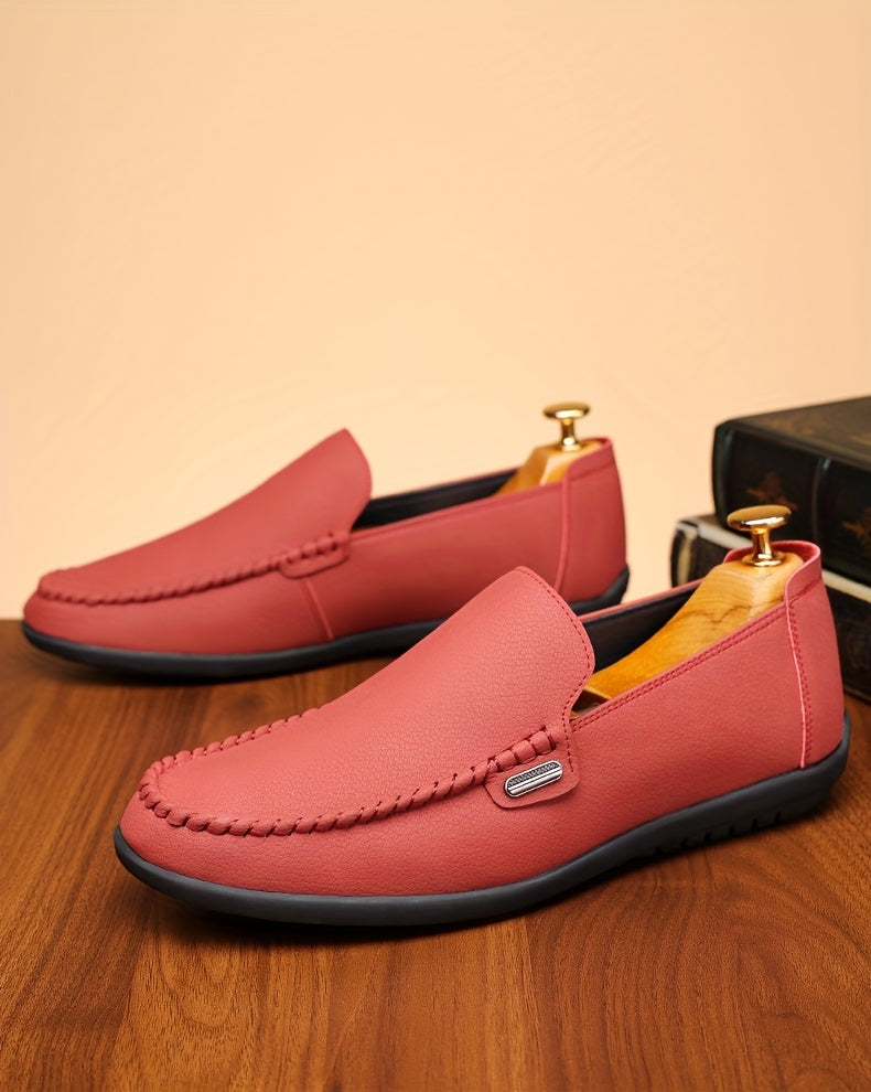 Men’s Business Casual Leather Loafers – Pointed Toe Slip-On Dress Shoes with Rubber Sole, All-Season Minimalist Office & Party Shoes (White)