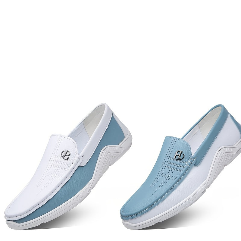 Men’s Business Casual Slip-On Loafers – All-Season Low-Top PU Dress Sneakers with MD Sole, White Office & Commute Shoes for Driving and Daily Wear