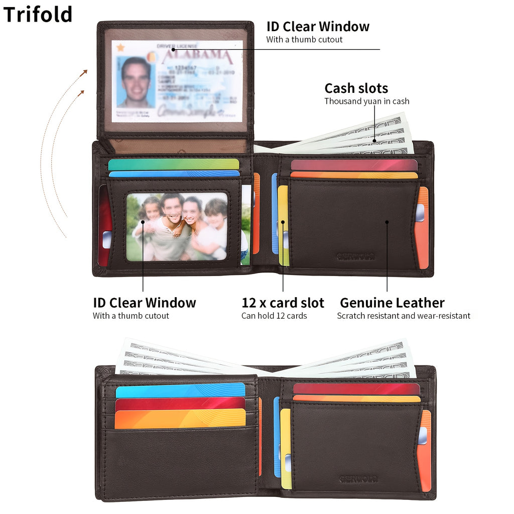 GERUOLA Men’s Genuine Leather Short Wallet – Top-Grain Cowhide RFID Blocking Credit Card Holder with Large Capacity Card Slots, Perfect Gift for Business, Office, Commute & Holidays